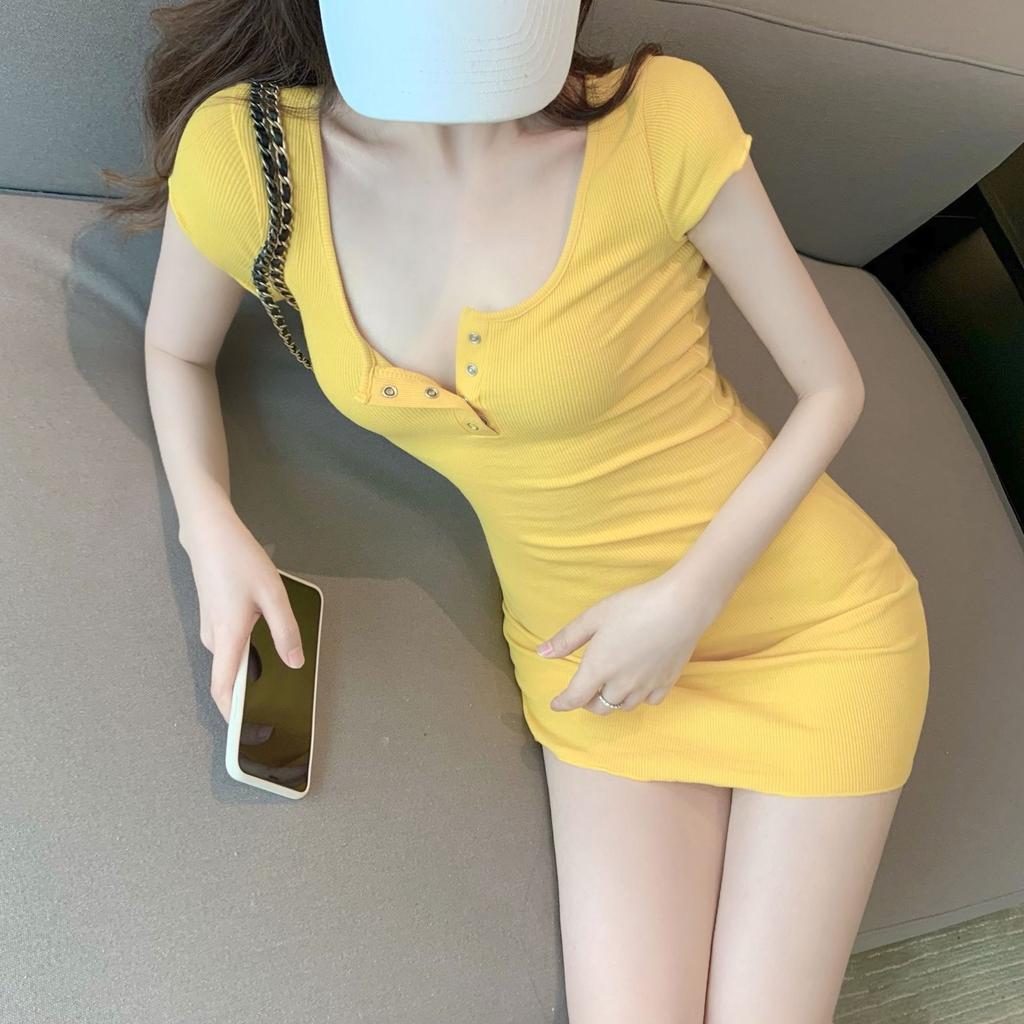 Black Dress Women's New Slim Fit and Thin Small Temperament Short Sleeve Hip Skirt