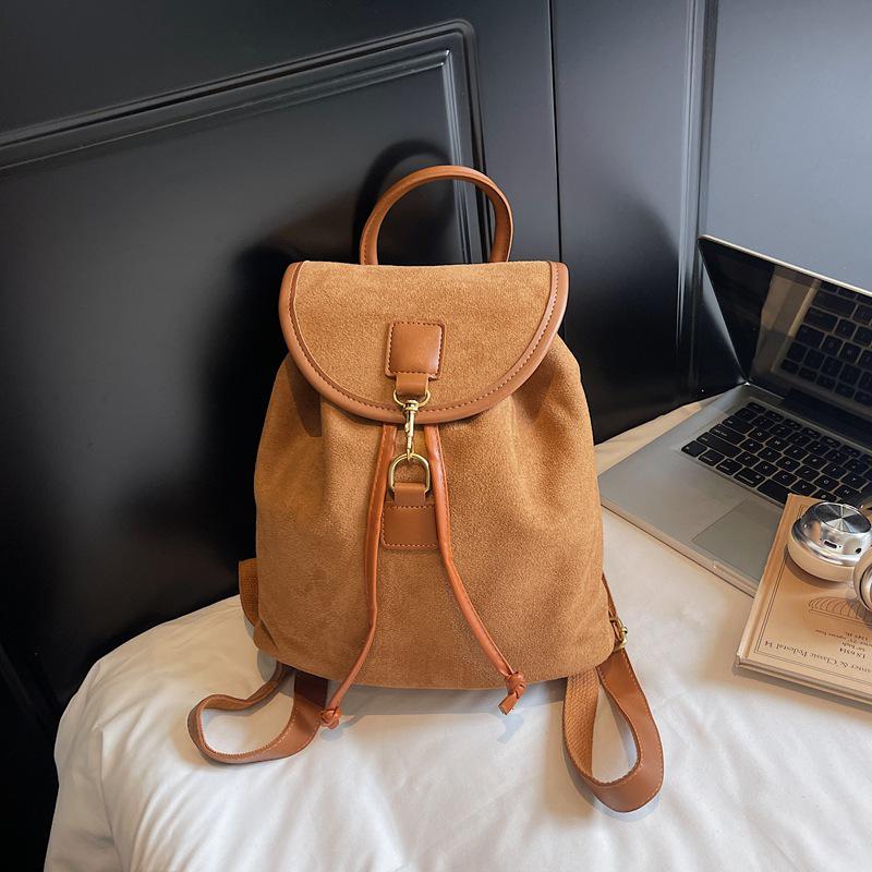 2025 Retro Wildleder Koreanischer Influencer-Stil Damenrucksack - Große Kapazität College- & Reisetasche