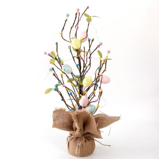 Easter Egg Tree with LED Lights Artificial Egg Decoration for Spring Holiday Tabletop Centerpiece for Home Party