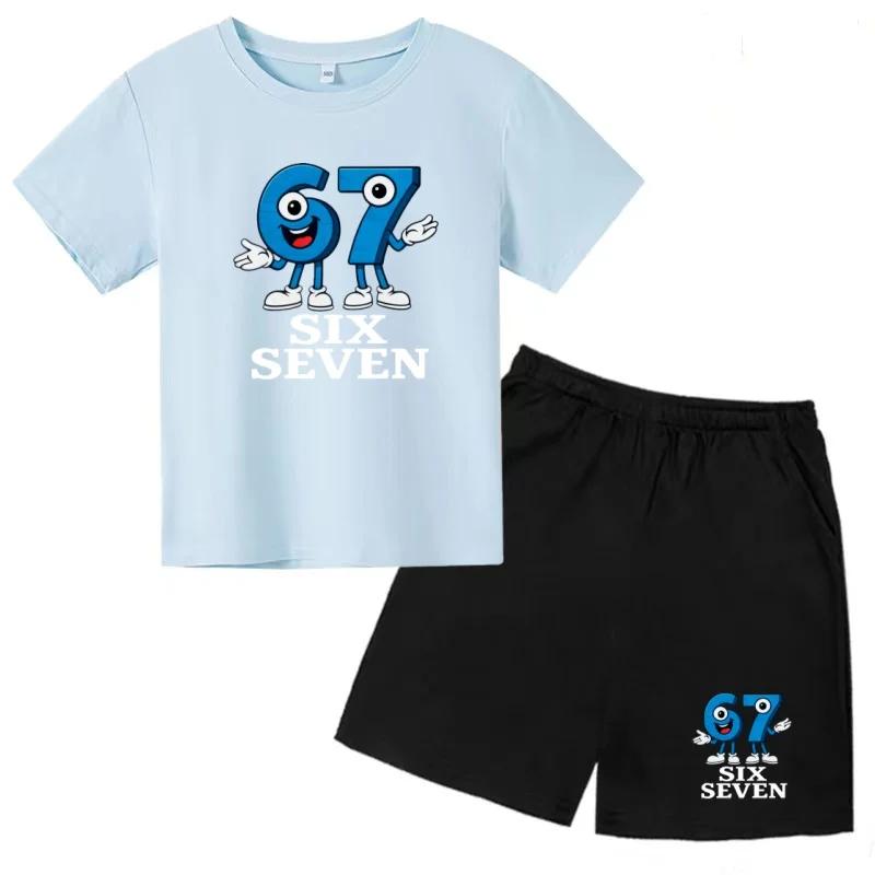 Children Summer Six Seven Cartoon Print Casual Set Clothes T-shirt+Shorts 2P Charming Boy Girl Toddler 3-12 Yrs Short-sleeved