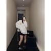 2025 New Arrival: European-Style White Long-Sleeve Women's T-Shirt, Mid-Length Loose Fit, Pure Cotton Base Layer for Autumn/Winter