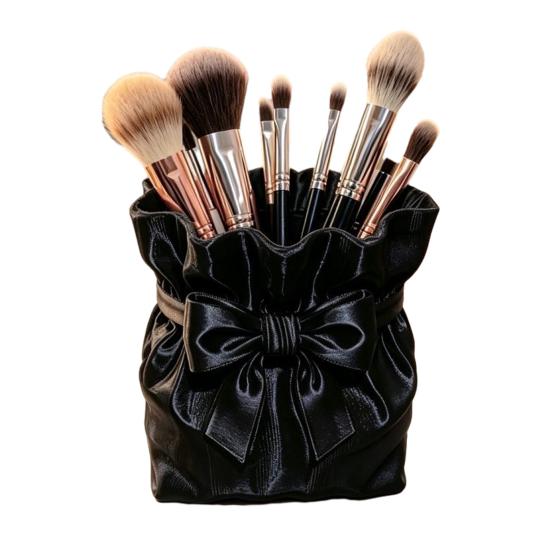 Dressing Table Brush Holder Satin Bow Bag Makeup Holder, 3D Printed Beauty Tool Organizer Cosmetic for Desk, Large Bowknot Pouch Pencil Storage