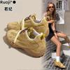 Leather round head with Velcro Mary Jane shoes women's hollow flat bottom shallow mouth one pedal casual single shoes women