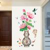 Floral Wall Sticker Lotus Vase Self Adhesive Removable for Living Room Bedroom Kitchen Glass Window Decoration