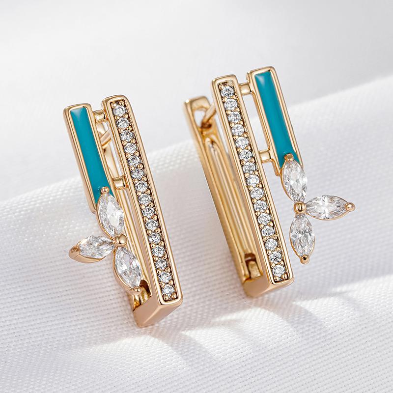 Blue Enamel Full Zircon Square Geometric Earrings for Women Fashion Girls Party Earrings Jewelry