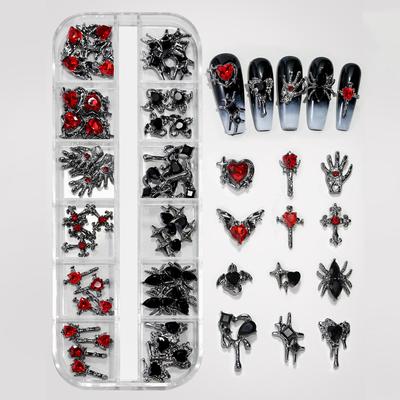 Boxed Retro Alloy Y2K 3D Cross Nail Art Jewelry With Rhinestones Punk Nail Art Charm Accessories DIY Nail Decorations