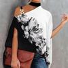 Vintage Leaves Print Blouse Women Elegant Summer Loose Batwing Sleeve Pullover Blouses Women Casual Skew Collar Shirts Tops 25072