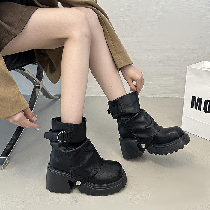 New Large Size Women's Shoes 41-43 British Folded Platform Martin Boots Women's Autumn and Winter Maillard Small Short Boots