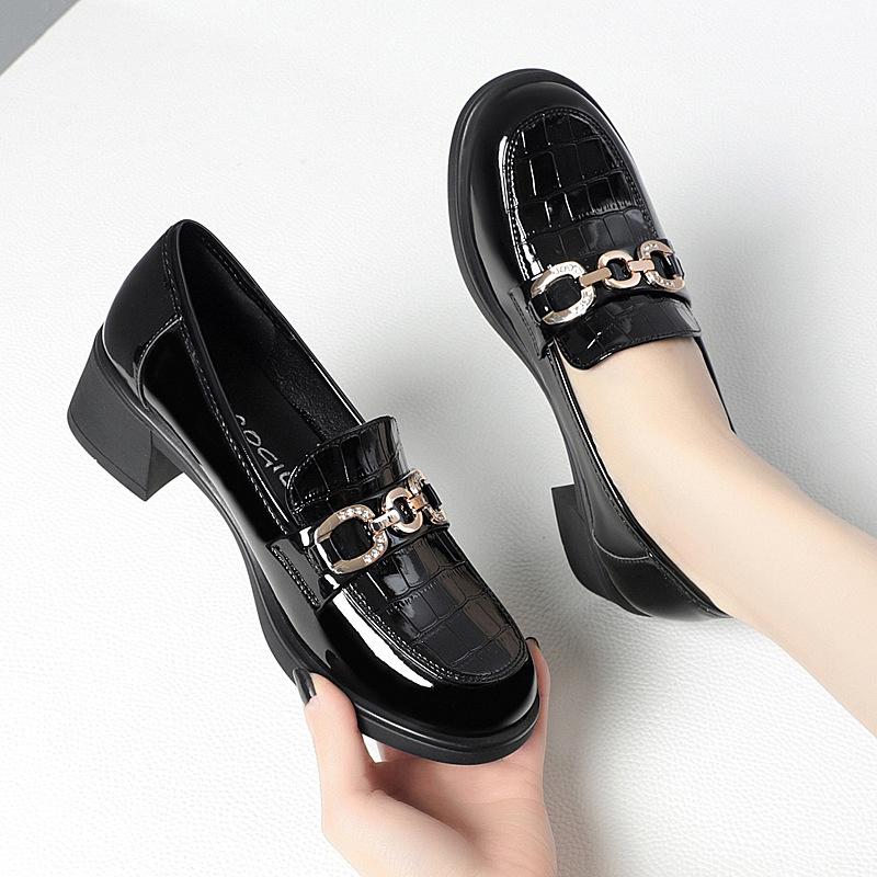 Spring Autumn Ladies Pumps Shallow Shoes Crystal High Heels With Heel Loafers Fashion Breathable Soft Leather Single Shoe