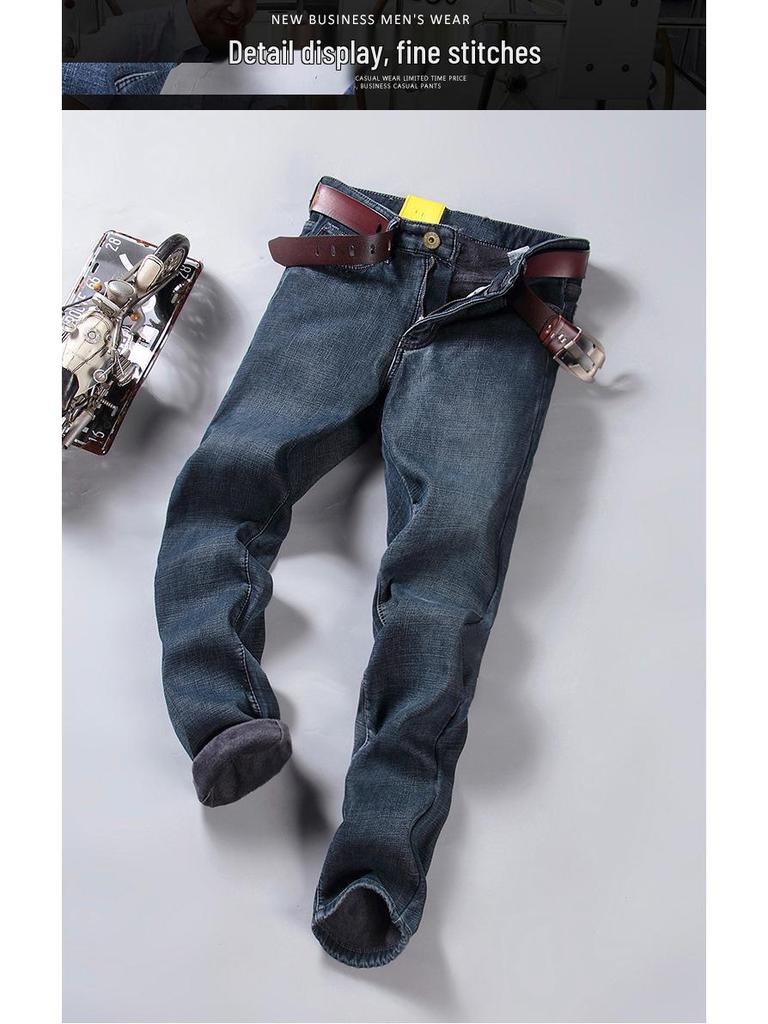 Men's 2024 Fleece-Lined Stretch Straight-Leg Pants for Spring & Autumn