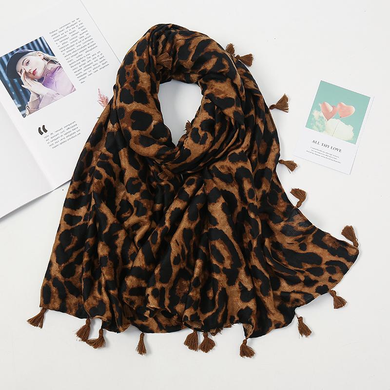 2021 New Women Autumn Cotton Linen Tassel Scarf Brown Leopard Dot Spain Style Wrap Pashminas Stole Muslim Hijab Sjaal 180*90cm