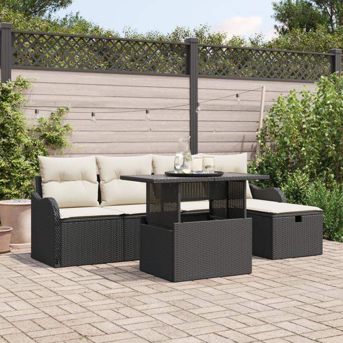 Ensemble de canapé de jardin vidaXL 6 pièces avec coussins en poly rattan noir 3361036