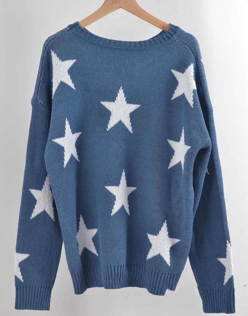 Autumn and Winter Pullover Temperament Commuter Elegant Round Neck Large Size Five-pointed Star Knitted Sweater Comfortable Women's Clothing