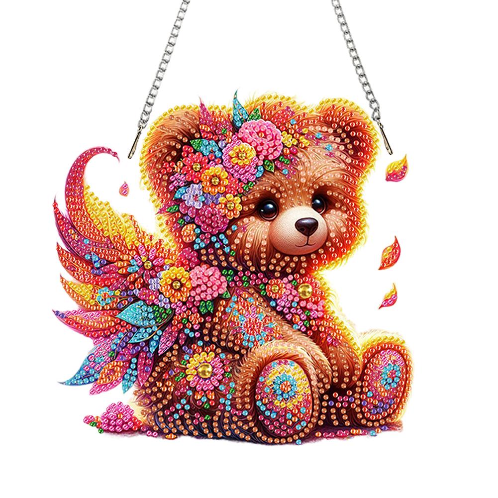 Acrylic Special Shape Feather Bear Rhinestone Diamond Art Pendants Diamond Painting Ornaments Diamond Painting Hanging Pendant