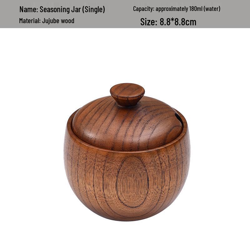Retro Jujube Wood Spice Jar Set with Lid - Custom Logo Salt Shaker & Seasoning Box for Kitchen
