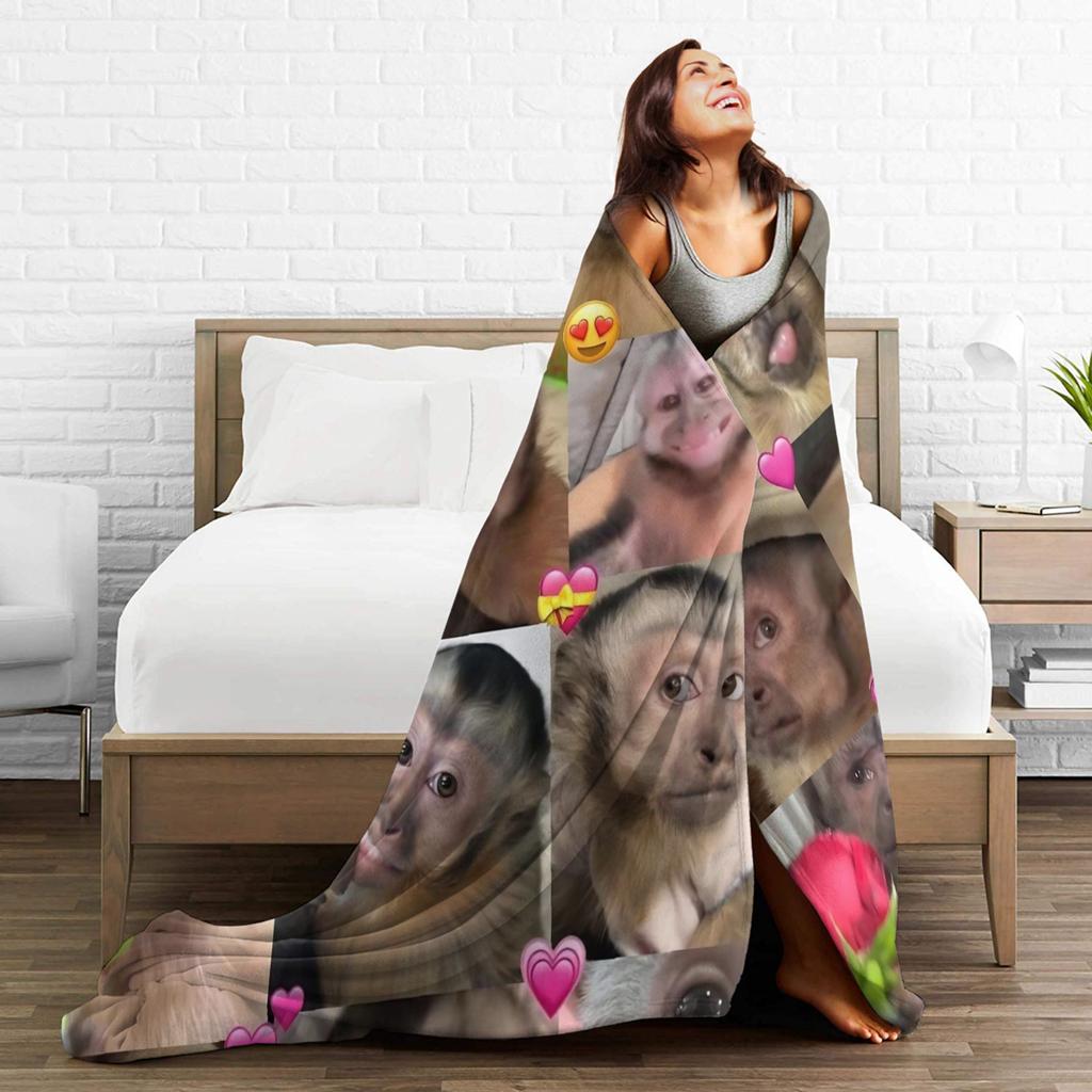 Monkey Face Funny Meme Blanket Multiple Sizes Soft Fuzzy Plush Throw Blankets for Sofa Couch and Bed