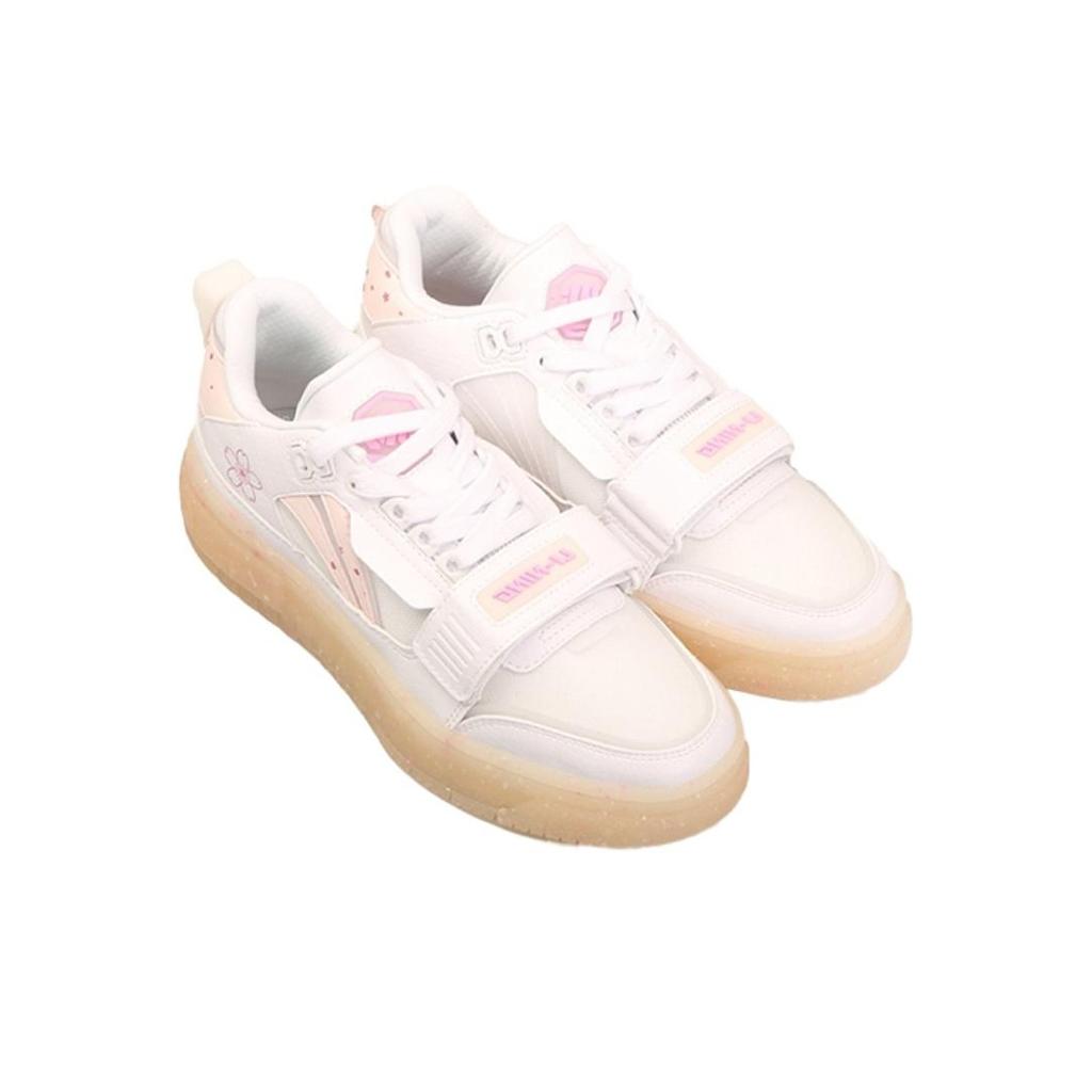 Li Ning Badfive Trendy Shock Absorbing Non-Slip Wear-Resistant Lightweight Low-Top Retro Basketball Shoes Women Sneakers White Pink ABCS050-1