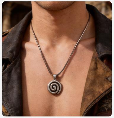 Pánský náhrdelník s přívěskem Vnox Spiral Vortex, přívěsek z nerezové oceli s nastavitelnou hnědou voskovanou šňůrkou, trendy šperk jako dárek pro něj