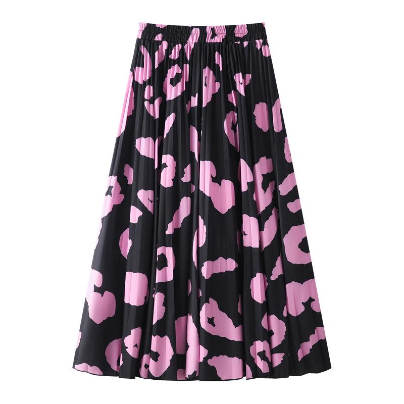 

2025 Spring/Autumn A-line Black & White Chiffon Midi Skirt One Size чёрно-фиолетовый