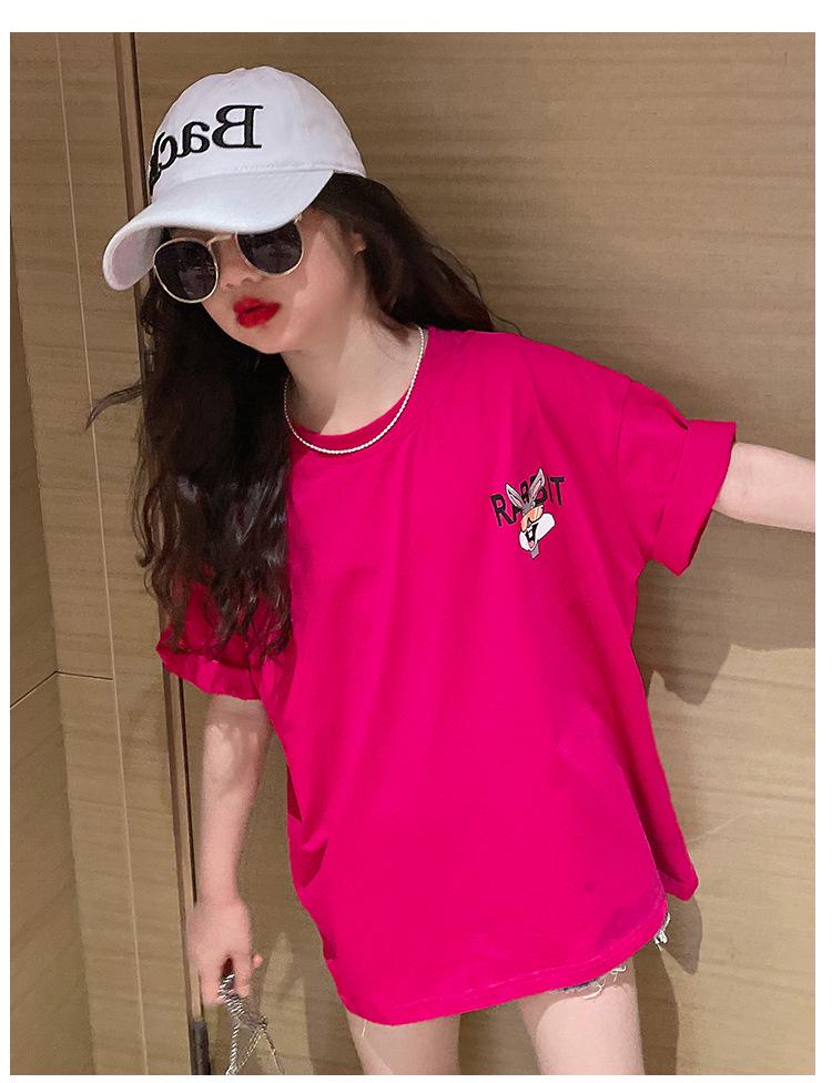 Trendy Summer Girls' Short-Sleeve T-shirt - Medium & Large Sizes