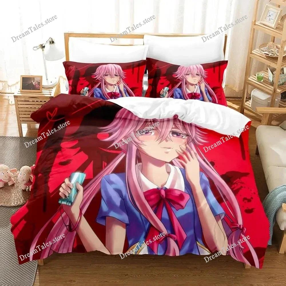 Exquisite 3D Anime Future Diary Yuno Gasai Wallpaper Print Bedding Set Duvet Cover Comforter Bed Youth Kids Girls Boys Gift741