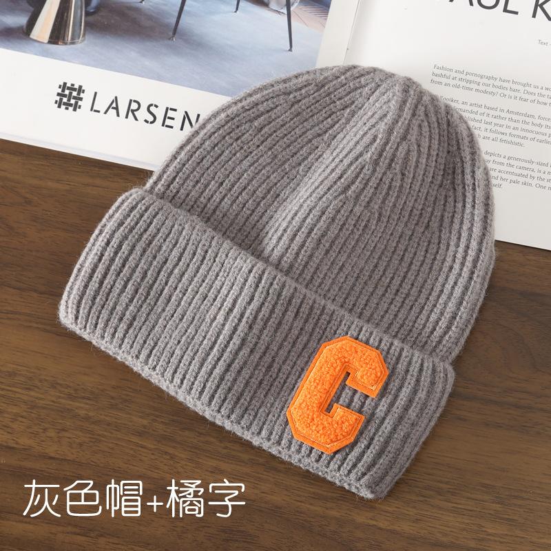 Autumn and Winter Letter Embroidery Big C Student Couple Knitted Hat Outdoor Warm and Cold Wool Hat
