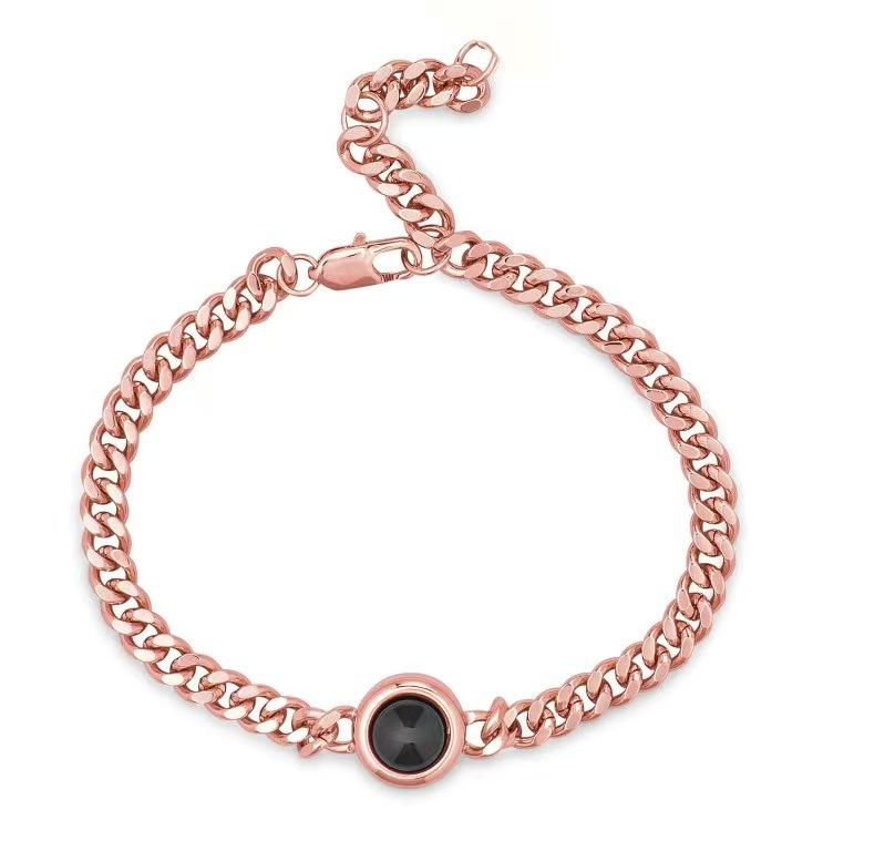 Custom 100 Languages 'I Love You' Projection Bracelet - Stainless Steel Cuban Chain Bangle for Men & Women