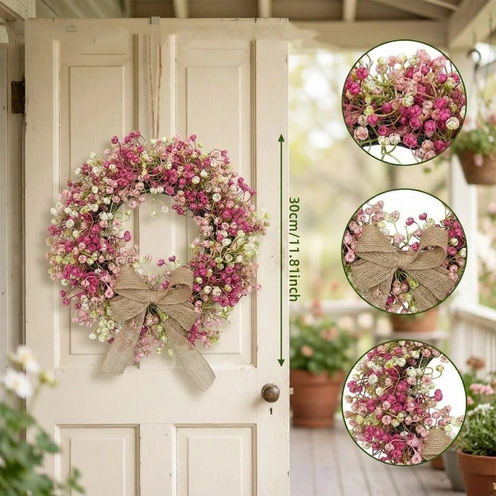 With Bow Spring Flower Wreath Lifelike Door Hanging Wreath  Living Room Wall