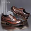 Fashion Golden Sapling Winter Men's Dress Shoes Retro Cow Leather Lace-up Formal Business Party Oxfords Shoe Male Leisure Footwear Man