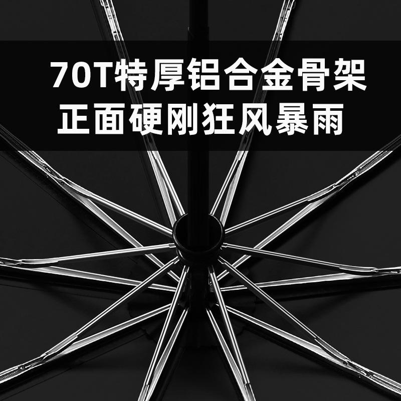 Three-fold Automatic Double Umbrella, Solid Wood Handle, Aluminum Alloy Skeleton, Vinyl Fabric, Folding Sun Umbrella Can Be Brushed.