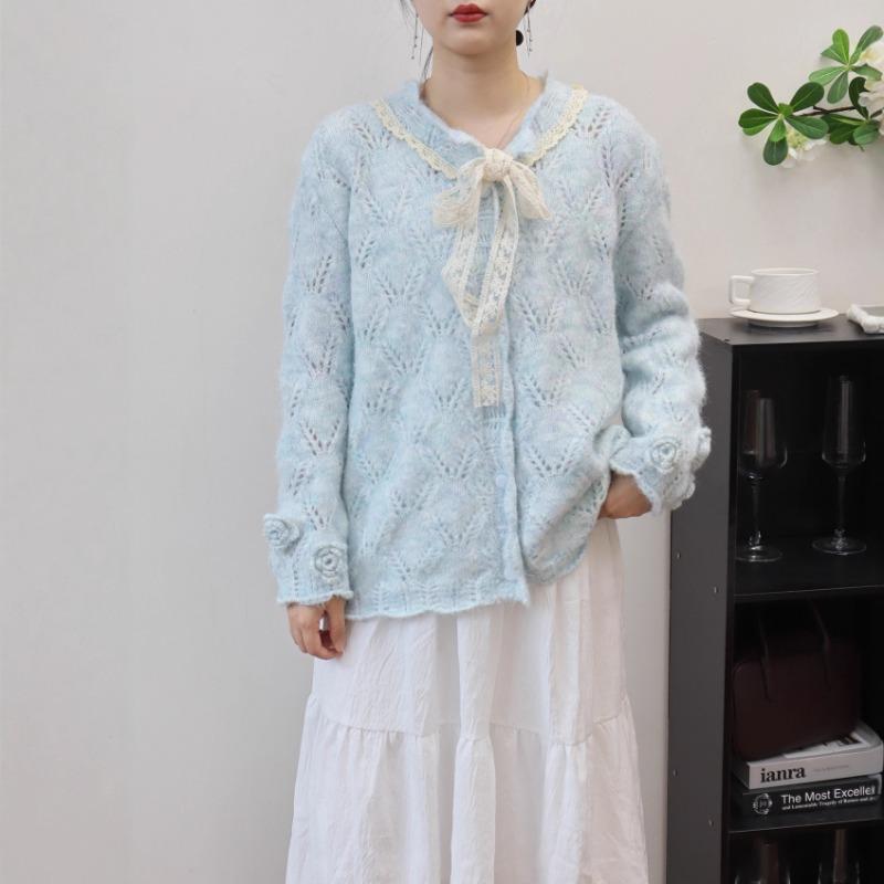 Autumn and winter new loose three-dimensional flower knitted cardigan lazy wind soft waxy temperament sweater jacket women