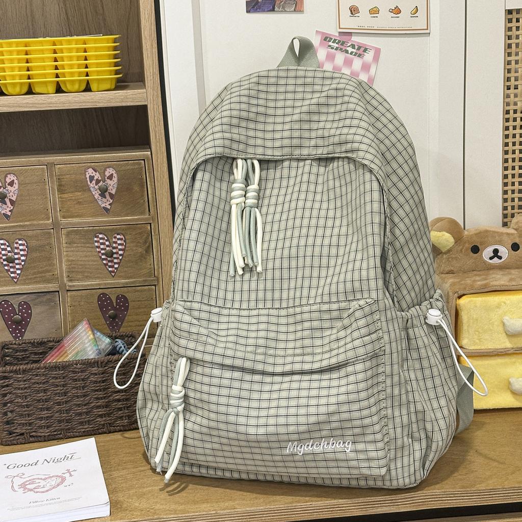 Schoolbag: Korean-style cute plaid backpack, for girls, middle and high school students, large capacity, lightweight, minimalist, INS trendy backpack