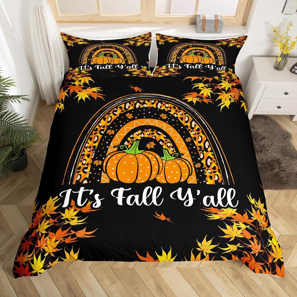 Fal Bedrom Decor Beding Set Twin Quen for Young Girls Women Autumn Harvest Theme Soft Duvet Cover Rustic Pumpkin Print Warm Comforter Cover