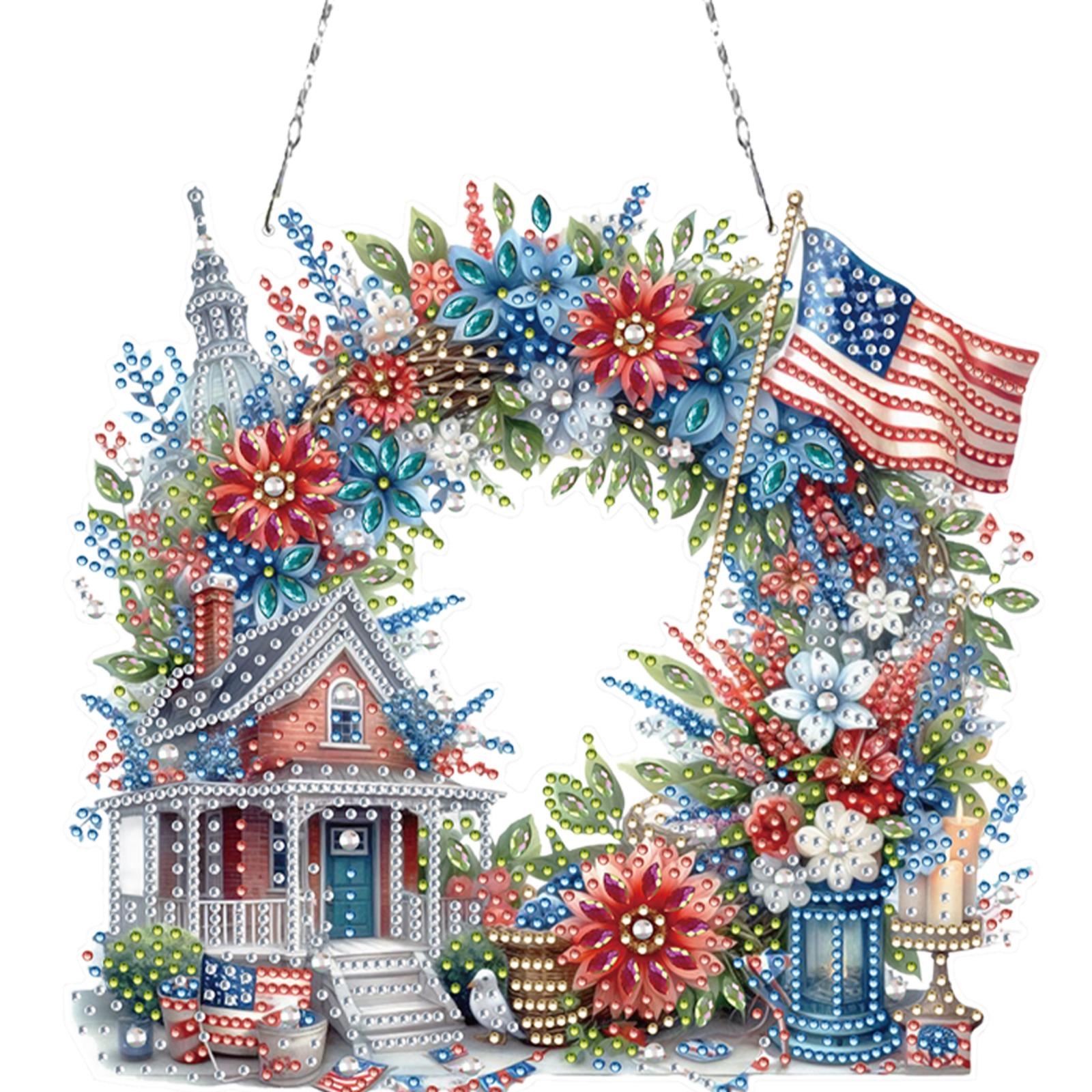 

Acrylic 2D/Flat DIY Independence Day Special Shape Diamond Art Pendant Diamond Painting Set Window Hanging Art for Home Decor