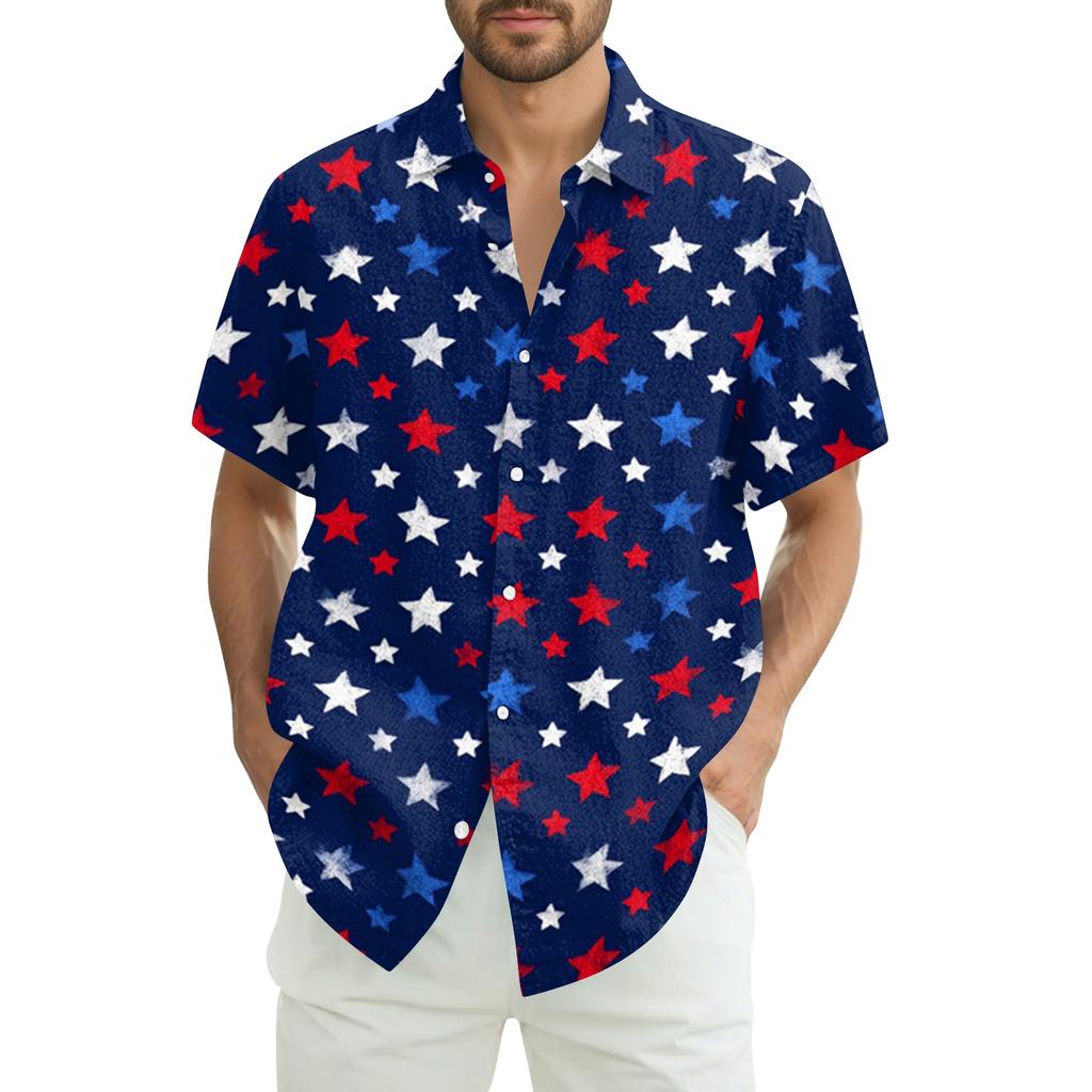 Men's Summer Casual Independence Day Print Short-Sleeve Shirt