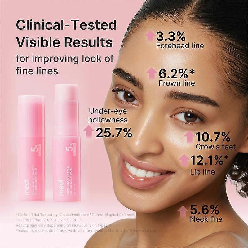 Pink Collagen Volume Multi Balm Stick - Instant Plumping Glass Glow Balm, Anti Aging Fine Line Smoother for Face Eyes Lips & Neck