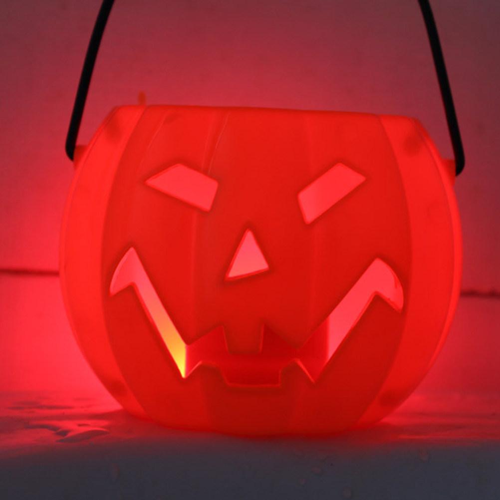 Halloween Pumpkin Bucket Light Sound Decorative Glow Bottom Ghost Call Portable Handheld Lantern for Party