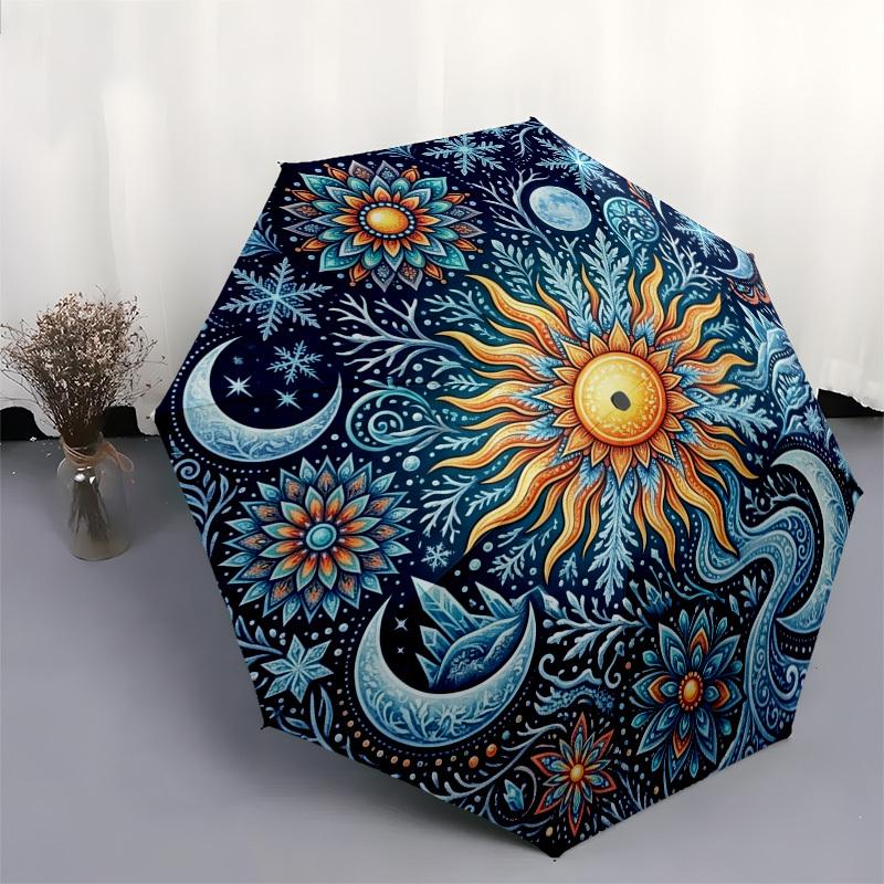 1pc Sun, Moon, Mandala Umbrella with Plastic Handle,Compact & Stylish,Suitable for All Seasons YS331094