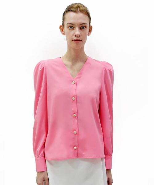 Demi Gnimonic Puff V-Neck Pink Blouse_ Puff V-Neck Pink Bl Pink/Free