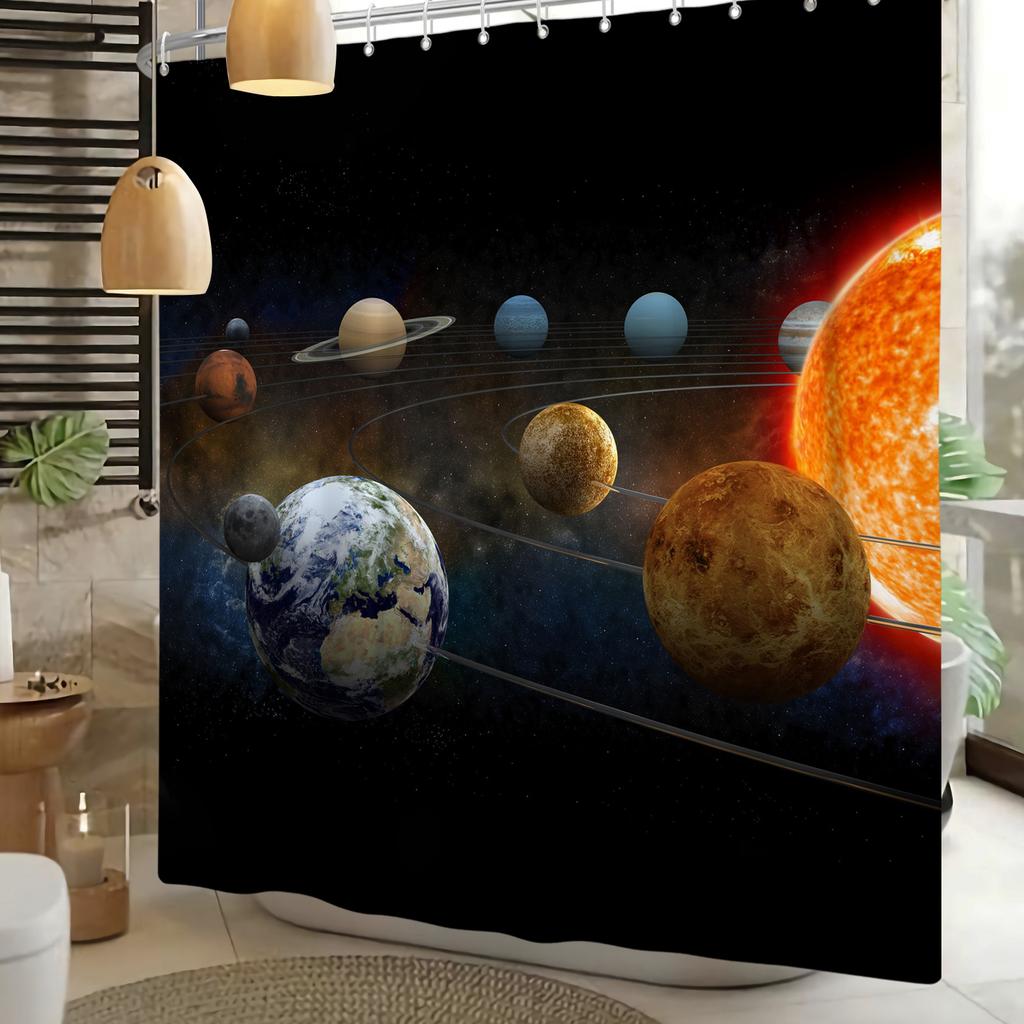 Space Galaxy Planet Shower Curtain Cartoon Astronaut Solar System Waterproof Bath Curtain For Bathroom Decor Polyester With Hook
