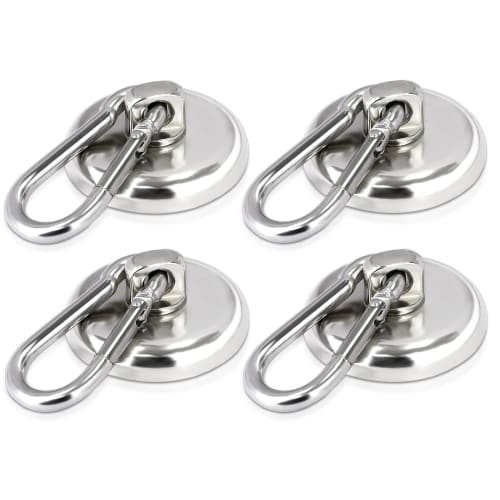 Set of 4 Super Strong Carabiner Hooks, 36mm Diameter, 360-Degree Rotating, Neodymium Magnets, Rust-Resistant, Super Strong Magnets for Kitchen, Wall M