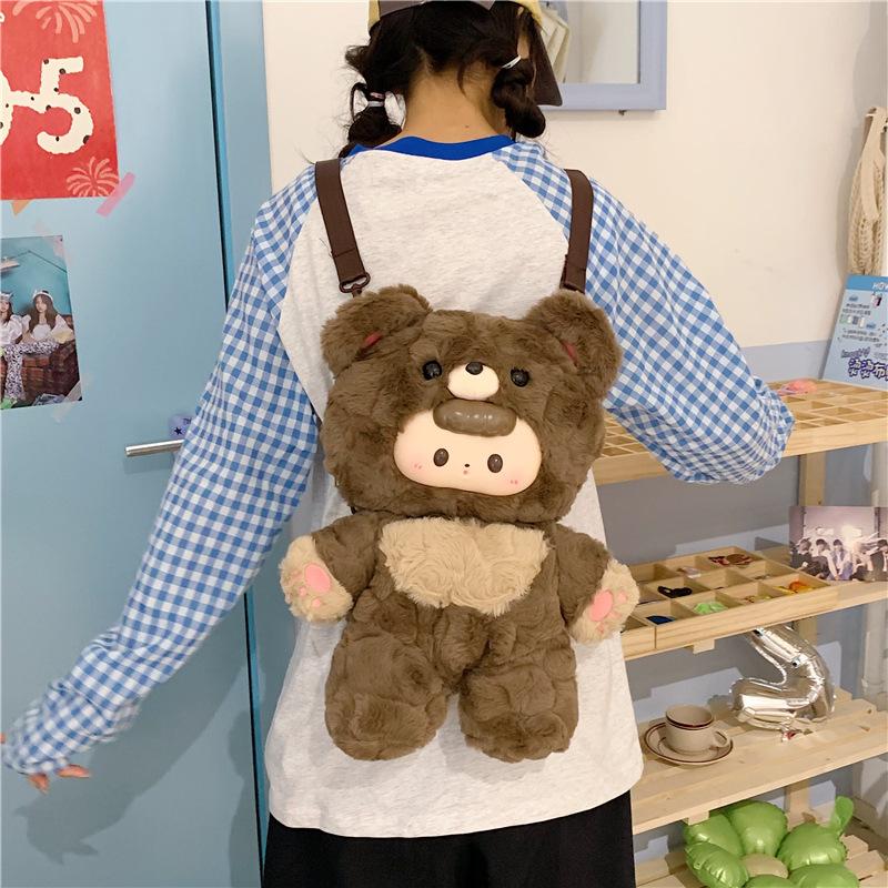 

Cute vinyl face bear backpack plush doll hanging jewelry decorative gift plush series коричневый