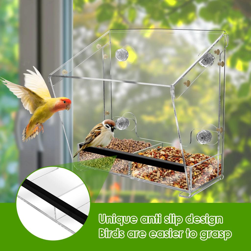 Acrylic Bird Feeder Window Bird Feeder with Suction Cups Clear Bird Feeding House for Garden Outdoor Backyard Wildlife Birding
