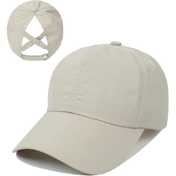 HGGE Womens Criss Cross Ponytail Baseball Cap High Messy Bun Ponycap Trucker Hat Quick Drying Mesh Dad Hat for Outdoor Sports