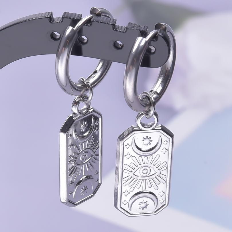 Upright Moon Charm Earring Lune Pendant Stainless Steel Earrings For Women Men Fashion Jewelry Round Hoops Piercing Oorbellen