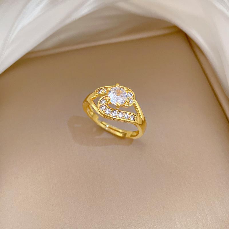Real Gold Light Luxury Full Diamond Personalized Ring Opening Adjustable Simple Jewelry Japanese Ring Couple Ring