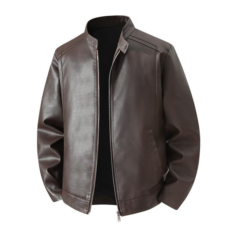 Mens Faux Leather Biker Jacket Stand Collar Casual Outerwear Lightweight Workwear Style