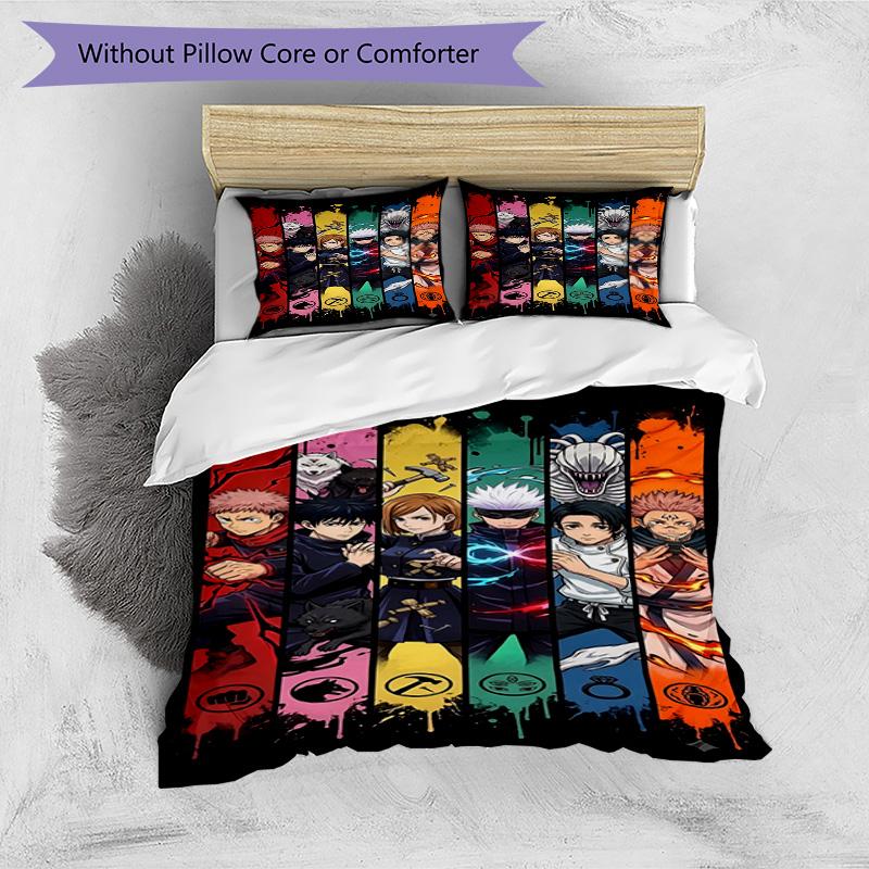 3pcs Duvet Cover Set (1*Duvet Cover + 2*Pillowcase, Without Core), Jujutsu Kaisen Print Bedding Set, Bedroom Decor, All‑Season, Birthday Gift
