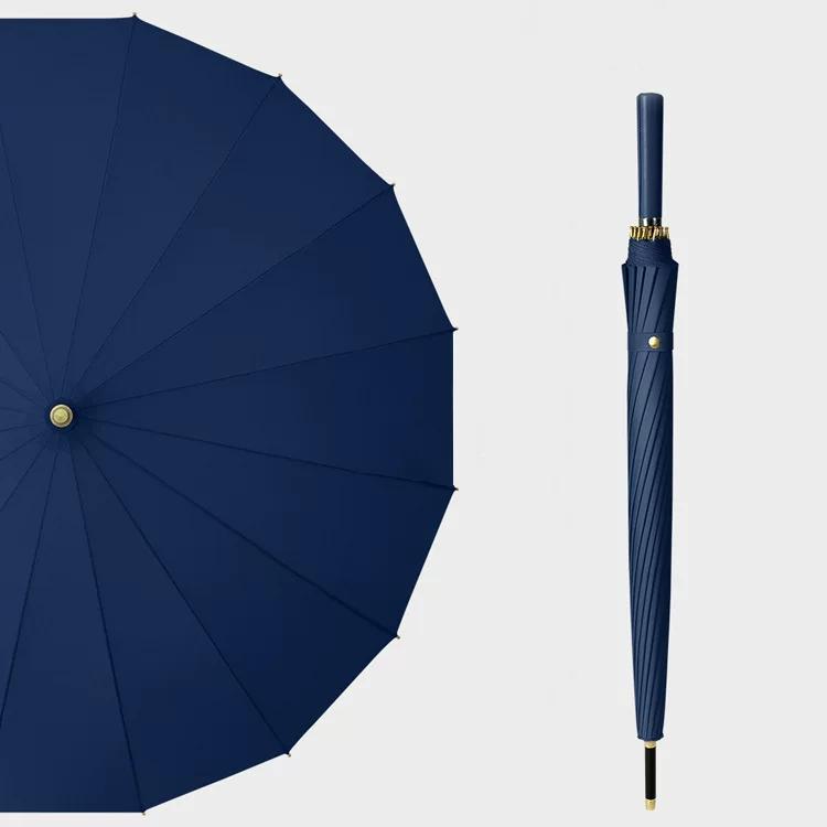 16-Rib Umbrella with Japanese-Style Fresh Design, Leather Handle, Curved Hook, Straight Pole, Large Double-Person Umbrella for Sun and Rain, Gift or