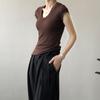 Solid Colour T-shirt Women 2024 Summer Simple U Neck Slim Stretch Body Shirt Tops